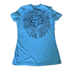 Fox Racing Y2K 2000s Short Sleeve V-Neck T-Shirt Thin Turquoise Size‎ Medium